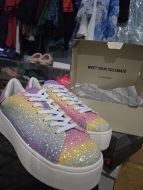 J. Adams Rainbow Glitter Platform Sneakers - Pink Yellow Purple